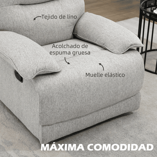 HOMCOM Poltrona Reclinável de Sala de Estar Poltrona Relax Reclinável Manual Estofado em Tecido com Apoio para os Pés Carga 160 kg para Pessoas entre 150-190 cm 89x98x101 cm Cinza