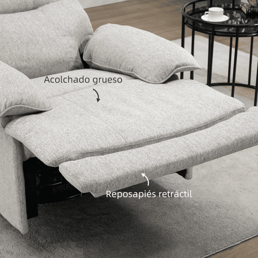 HOMCOM Poltrona Reclinável de Sala de Estar Poltrona Relax Reclinável Manual Estofado em Tecido com Apoio para os Pés Carga 160 kg para Pessoas entre 150-190 cm 89x98x101 cm Cinza