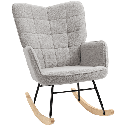 HOMCOM Poltrona Baloiço Poltrona de Sala de Estar Oscilação de 40° com Pés de Madeira de Faia e Estrutura de Aço para Dormitório Carga Máxima 120 kg 71x98x101 cm Cinza HOMCOM Poltrona Baloiço Poltrona de Sala de Estar Oscilação de 40° com Pés de Madeira de Faia e Estrutura de Aço para Dormitório Carga Máxima 120 kg 71x98x101 cm Cinza