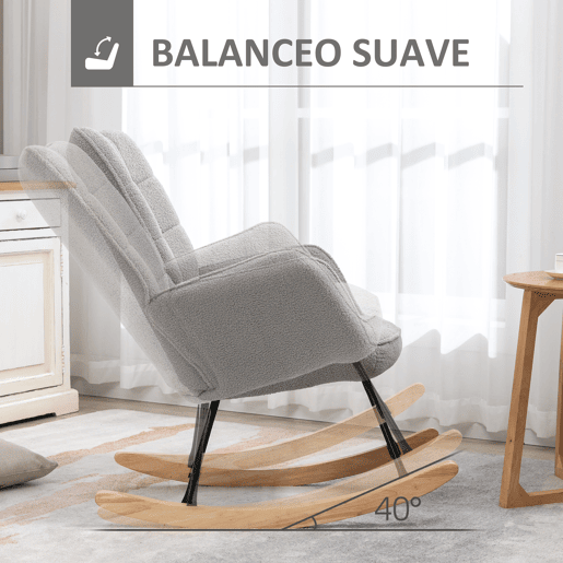 HOMCOM Poltrona Baloiço Poltrona de Sala de Estar Oscilação de 40° com Pés de Madeira de Faia e Estrutura de Aço para Dormitório Carga Máxima 120 kg 71x98x101 cm Cinza HOMCOM Poltrona Baloiço Poltrona de Sala de Estar Oscilação de 40° com Pés de Madeira de Faia e Estrutura de Aço para Dormitório Carga Máxima 120 kg 71x98x101 cm Cinza