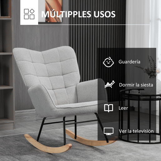 HOMCOM Poltrona Baloiço Poltrona de Sala de Estar Oscilação de 40° com Pés de Madeira de Faia e Estrutura de Aço para Dormitório Carga Máxima 120 kg 71x98x101 cm Cinza HOMCOM Poltrona Baloiço Poltrona de Sala de Estar Oscilação de 40° com Pés de Madeira de Faia e Estrutura de Aço para Dormitório Carga Máxima 120 kg 71x98x101 cm Cinza