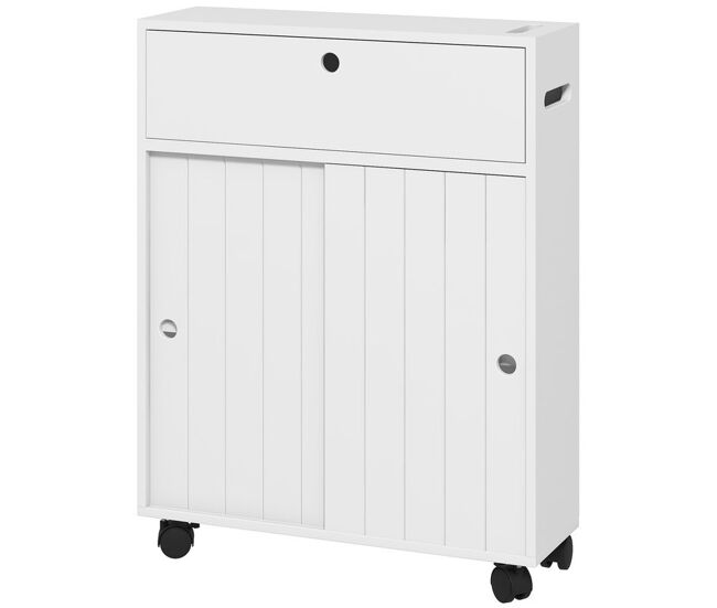 Kleankin mueble auxiliar baño moderno armario de baño con 4 ruedas 2 agujeros para papel 2 armarios y estantes ajustables mueble auxiliar de