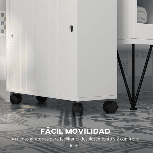 kleankin Armário Auxiliar Casa de Banho Moderno Armário Casa de Banho com 4 Rodas 2 Compartimentos para Papel Higiénico Armário e Prateleiras Ajustáveis Móvel Auxiliar de Armazenamento 52x17x67 cm Branco