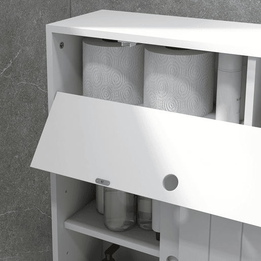 kleankin Armário Auxiliar Casa de Banho Moderno Armário Casa de Banho com 4 Rodas 2 Compartimentos para Papel Higiénico Armário e Prateleiras Ajustáveis Móvel Auxiliar de Armazenamento 52x17x67 cm Branco
