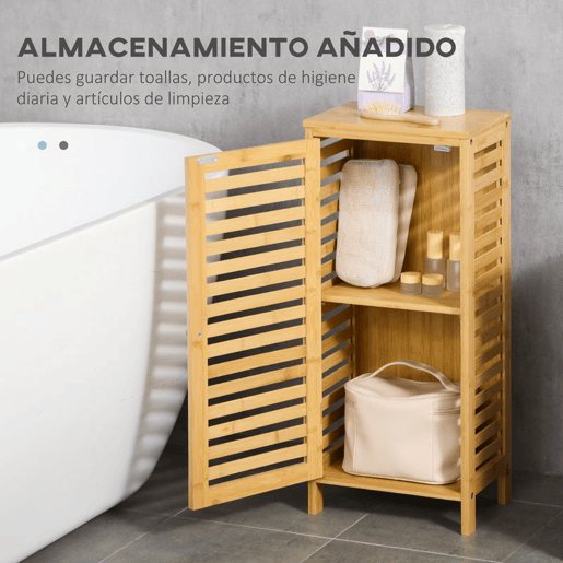 kleankin Armário Auxiliar Casa de Banho de Bambu Armário Casa de Banho com Prateleiras Ajustáveis Móvel de Armazenamento para Cozinha Anti-Tombo 30x19,9x70 cm Madeira