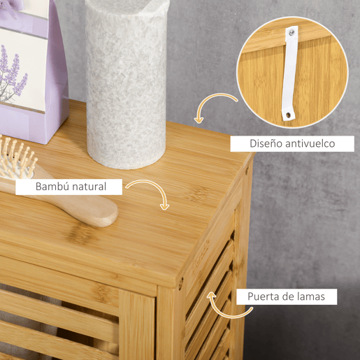 kleankin Armário Auxiliar Casa de Banho de Bambu Armário Casa de Banho com Prateleiras Ajustáveis Móvel de Armazenamento para Cozinha Anti-Tombo 30x19,9x70 cm Madeira