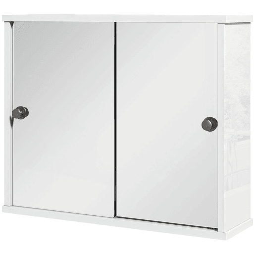 kleankin Armário Casa de Banho com Espelho Móvel Suspenso para Casa de Banho com Prateleira Ajustável e Porta de Correr Dupla com Espelho 55x15x45 cm Branco Brilhante