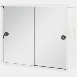 kleankin Armário Casa de Banho com Espelho Móvel Suspenso para Casa de Banho com Prateleira Ajustável e Porta de Correr Dupla com Espelho 55x15x45 cm Branco Brilhante