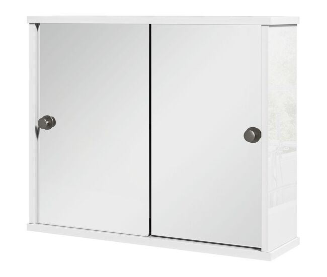 Kleankin armario con espejo de baño mueble colgante para baño con estante ajustable y puerta corredera doble para dormitorio 55x15x45 cm blanco