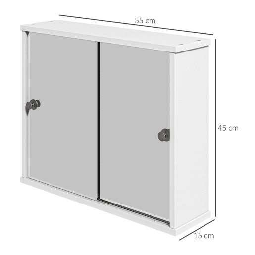 kleankin Armário Casa de Banho com Espelho Móvel Suspenso para Casa de Banho com Prateleira Ajustável e Porta de Correr Dupla com Espelho 55x15x45 cm Branco Brilhante
