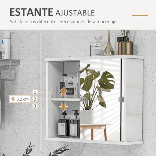 kleankin Armário Casa de Banho com Espelho Móvel Suspenso para Casa de Banho com Prateleira Ajustável e Porta de Correr Dupla com Espelho 55x15x45 cm Branco Brilhante