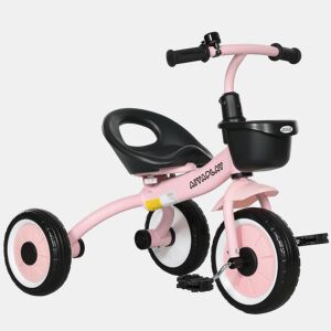 AIYAPLAY Triciclo para Crianças de 2 a 5 anos Triciclo Infantil com Assento Ajustável Cesta Buzina e Pedais e 3 Rodas Carga Máxima 25 kg 70,5x53x58 cm Rosa