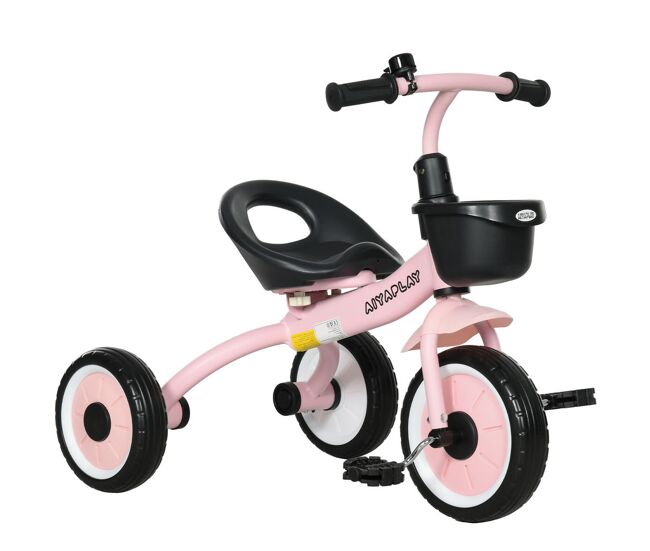 Aiyaplay triciclo para niños de 2 a 5 años bicicleta infantil con asiento ajustable cesta timbre pedales y 3 ruedas carga 25 kg 70,5x53x58 cm rosa