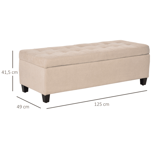 HOMCOM Banco de Armazenamento Acolchoado Banco Estofado em Linho Tampa com Abertura para Sala de Estar Entrada Dormitório Carga Máxima 120 kg 125x49x41,5 cm Bege