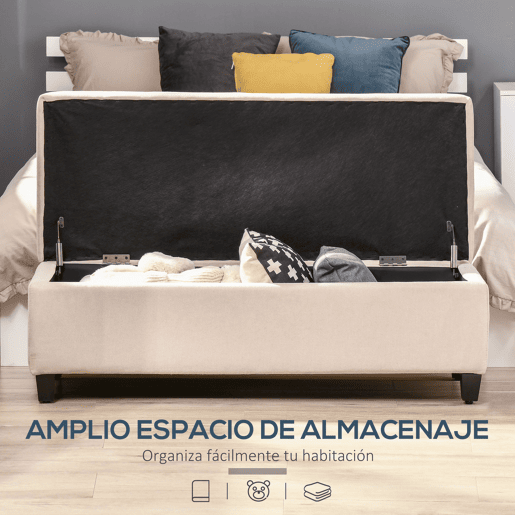 HOMCOM Banco de Armazenamento Acolchoado Banco Estofado em Linho Tampa com Abertura para Sala de Estar Entrada Dormitório Carga Máxima 120 kg 125x49x41,5 cm Bege