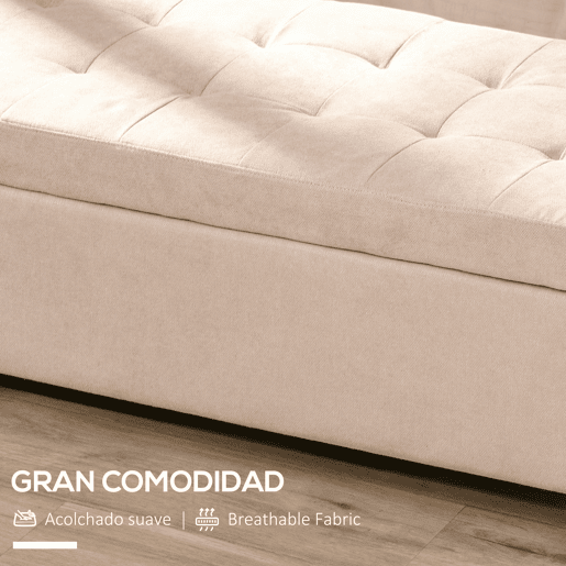 HOMCOM Banco de Armazenamento Acolchoado Banco Estofado em Linho Tampa com Abertura para Sala de Estar Entrada Dormitório Carga Máxima 120 kg 125x49x41,5 cm Bege