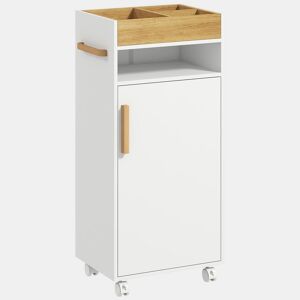 kleankin Armário Casa de Banho Moderno Móvel Auxiliar Casa de Banho com Prateleiras Ajustáveis Armário Bandeja Amovível e Rodas 40x30x88 cm Branco e Carvalho