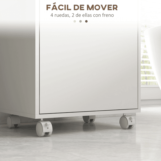 kleankin Armário Casa de Banho Moderno Móvel Auxiliar Casa de Banho com Prateleiras Ajustáveis Armário Bandeja Amovível e Rodas 40x30x88 cm Branco e Carvalho