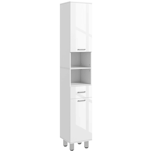 kleankin Coluna Casa de Banho Moderna Coluna Casa de banho com 1 Gaveta 3 Prateleiras Ajustáveis e 2 Armários Móvel Auxiliar de Armazenamento para Casa de Banho 30x30x180 cm Branco