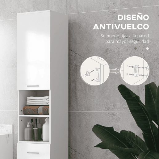 kleankin Coluna Casa de Banho Moderna Coluna Casa de banho com 1 Gaveta 3 Prateleiras Ajustáveis e 2 Armários Móvel Auxiliar de Armazenamento para Casa de Banho 30x30x180 cm Branco