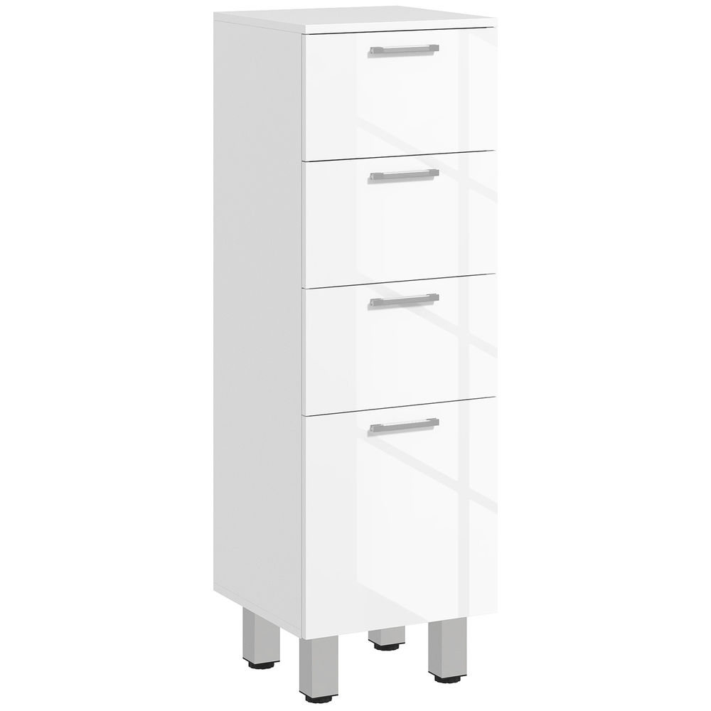 Kleankin mueble auxiliar baño moderno armario de baño con 4 cajones y 4 patas mueble de almacenaje para salón dormitorio antivuelco carga 30 kg 30x30x93 cm blanco brillante