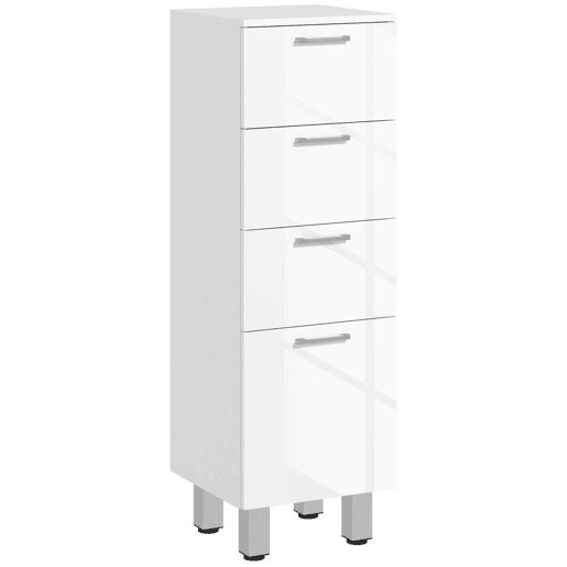 kleankin Móvel Auxiliar Casa de Banho Moderno Armário Casa de Banho com 4 Gavetas Móvel de Armazenamento para Casa de Banho Anti-Tombo Carga Máx. 30 kg 30x30x93 cm Branco
