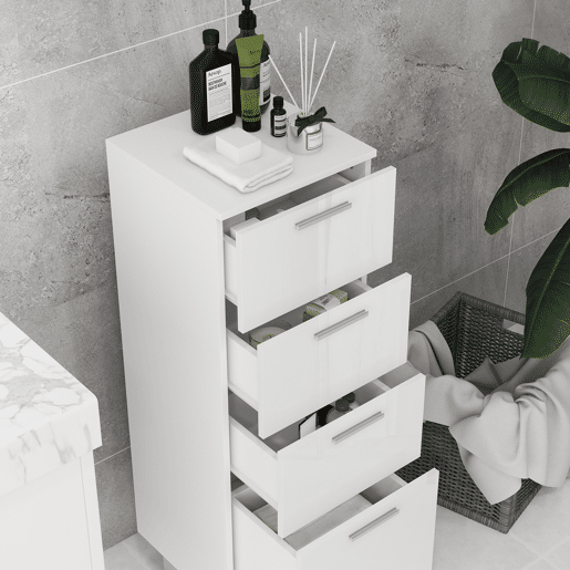 kleankin Móvel Auxiliar Casa de Banho Moderno Armário Casa de Banho com 4 Gavetas Móvel de Armazenamento para Casa de Banho Anti-Tombo Carga Máx. 30 kg 30x30x93 cm Branco