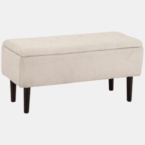 HOMCOM Banco de Armazenamento Dormitório Banco de Armazenamento Capacidade 47L Tampa Abatível e Pés de Madeira de Borracha Carga Máxima 120 kg 95x38x45 cm Bege
