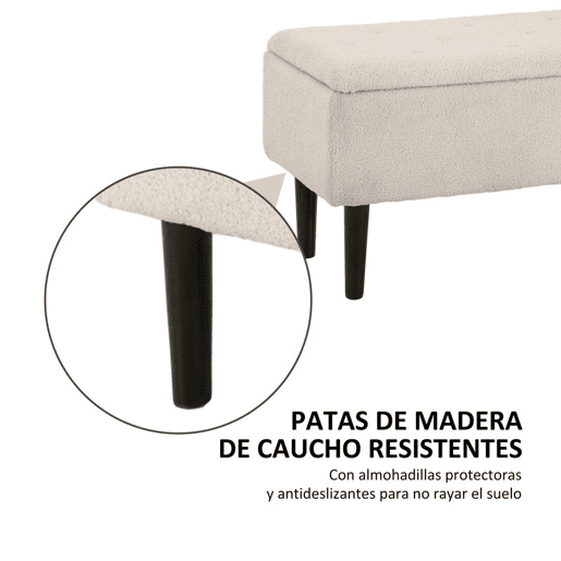 HOMCOM Banco de Armazenamento Dormitório Banco de Armazenamento Capacidade 47L Tampa Abatível e Pés de Madeira de Borracha Carga Máxima 120 kg 95x38x45 cm Bege
