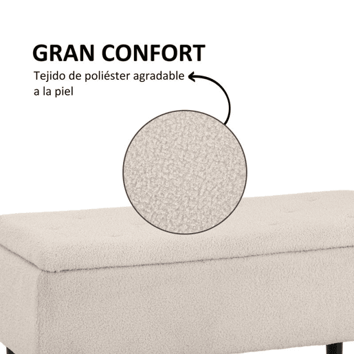 HOMCOM Banco de Armazenamento Dormitório Banco de Armazenamento Capacidade 47L Tampa Abatível e Pés de Madeira de Borracha Carga Máxima 120 kg 95x38x45 cm Bege