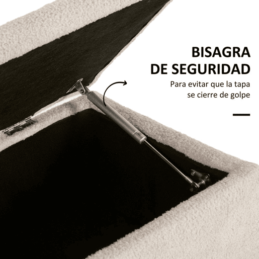HOMCOM Banco de Armazenamento Dormitório Banco de Armazenamento Capacidade 47L Tampa Abatível e Pés de Madeira de Borracha Carga Máxima 120 kg 95x38x45 cm Bege