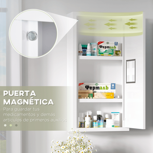 kleankin Armário Farmácia de Parede Armário de Medicamentos de Aço com 3 Níveis Porta Magnética para Cozinha Casa de Banho 30x12x60 cm Branco