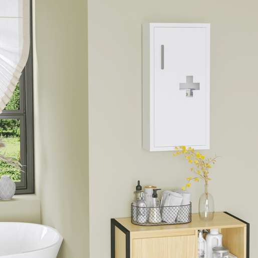 kleankin Armário Farmácia de Parede Armário de Medicamentos de Aço com 3 Níveis Porta Magnética para Cozinha Casa de Banho 30x12x60 cm Branco