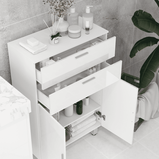 kleankin Móvel Auxiliar Casa de Banho Moderno com 2 Gavetas Armário e Prateleiras Ajustáveis Móvel de Armazenamento para Casa de Banho Carga Máxima 35 kg 60x30x93 cm Branco
