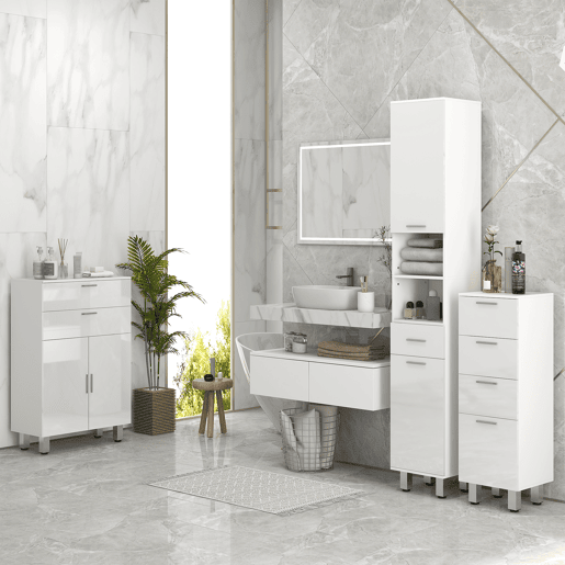 kleankin Móvel Auxiliar Casa de Banho Moderno com 2 Gavetas Armário e Prateleiras Ajustáveis Móvel de Armazenamento para Casa de Banho Carga Máxima 35 kg 60x30x93 cm Branco