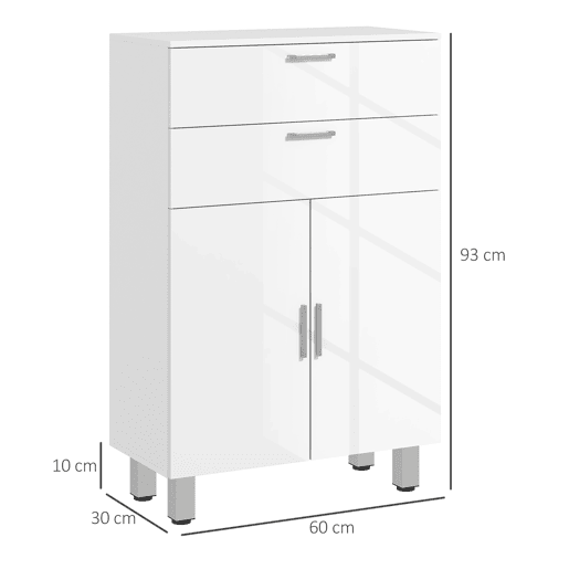 kleankin Móvel Auxiliar Casa de Banho Moderno com 2 Gavetas Armário e Prateleiras Ajustáveis Móvel de Armazenamento para Casa de Banho Carga Máxima 35 kg 60x30x93 cm Branco