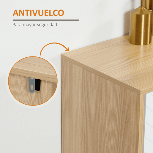 HOMCOM Aparador de 4 Portas, Aparador de Sala com Prateleiras Ajustáveis, Pés de Madeira, Portas com Padrão de Espiga, para Cozinha, Entrada, Quarto, Branco e Natural, 120x35x77,4 cm