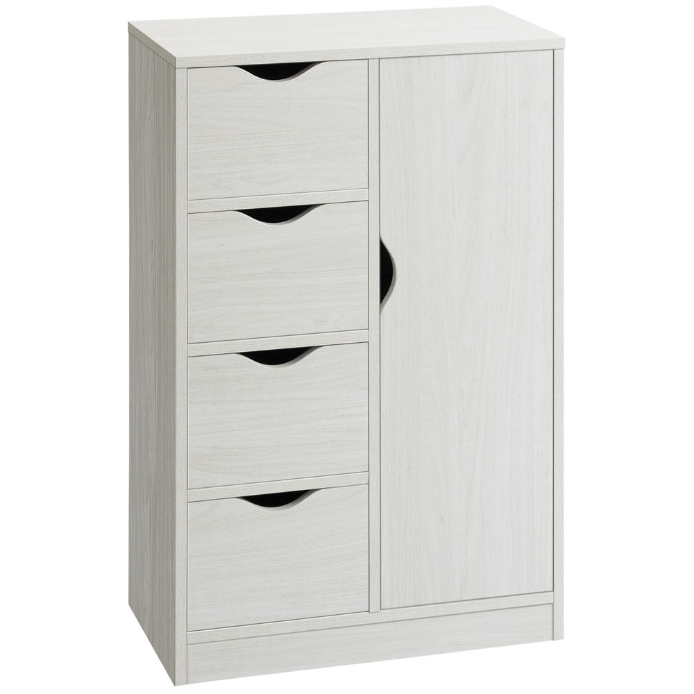 Homcom armario de salón aparador auxiliar con 4 cajones 1 puerta y estante interior mueble de almacenaje multiusos para baño dormitorio comedor 54x29x83 cm blanco con grano de madera