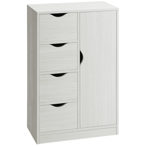 HOMCOM Armário de Sala de Estar Aparador Auxiliar com 4 Gavetas 1 Armário e Prateleira Inferior Móvel de Armazenamento Múltiuso para Dormitórios Sala de Jantar 54x29x83cm Branco