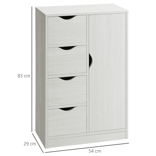 HOMCOM Armário de Sala de Estar Aparador Auxiliar com 4 Gavetas 1 Armário e Prateleira Inferior Móvel de Armazenamento Múltiuso para Dormitórios Sala de Jantar 54x29x83cm Branco