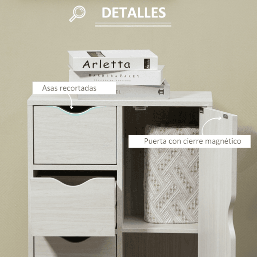 HOMCOM Armário de Sala de Estar Aparador Auxiliar com 4 Gavetas 1 Armário e Prateleira Inferior Móvel de Armazenamento Múltiuso para Dormitórios Sala de Jantar 54x29x83cm Branco