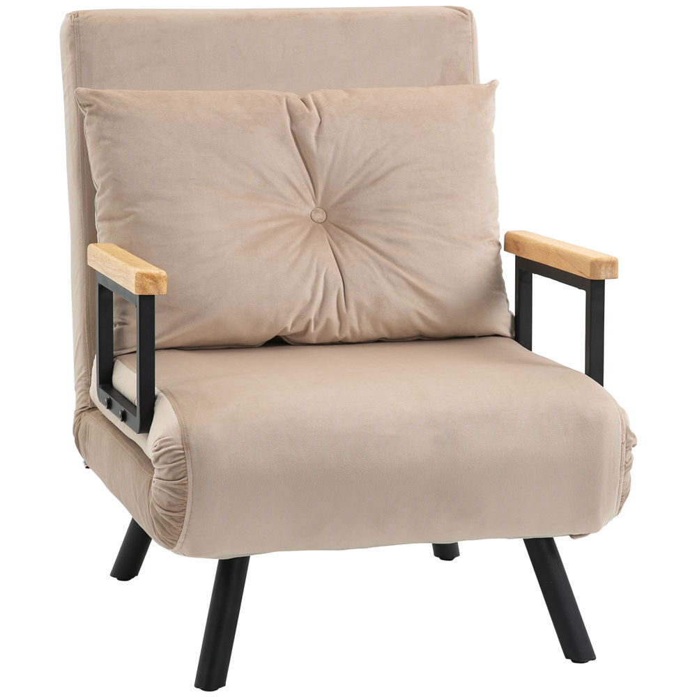 Homcom sofá cama de 1 plaza 4 en 1, sofá cama plegable tapizado en terciopelo con respaldo ajustable de 5 niveles y almohada acolchada, para oficina, dormitorio, salón, 63x73x81 cm, beige