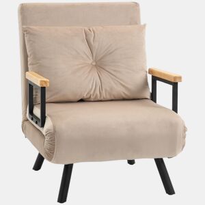 HOMCOM Poltrona Convertível em Cama Dobrável Poltrona 3 em 1 Convertível em Cama com Encosto Ajustável em 5 Níveis e Almofada Acolchoada para Escritório Sala de Estar Carga 120 kg 63x73x81 cm Bege
