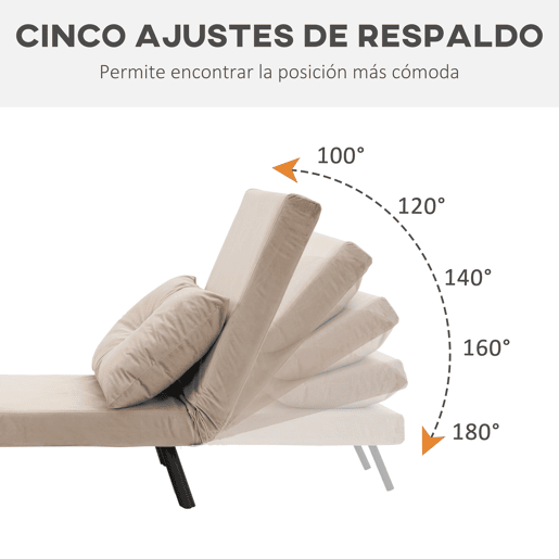 HOMCOM Poltrona Convertível em Cama Dobrável Poltrona 3 em 1 Convertível em Cama com Encosto Ajustável em 5 Níveis e Almofada Acolchoada para Escritório Sala de Estar Carga 120 kg 63x73x81 cm Bege