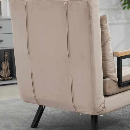 HOMCOM Poltrona Convertível em Cama Dobrável Poltrona 3 em 1 Convertível em Cama com Encosto Ajustável em 5 Níveis e Almofada Acolchoada para Escritório Sala de Estar Carga 120 kg 63x73x81 cm Bege
