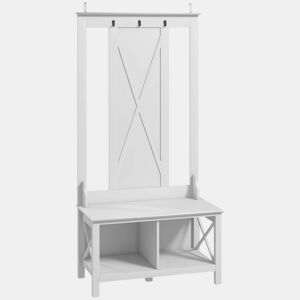 HOMCOM Móvel Cabide de Entrada de Madeira Móvel de Entrada com Banco 2 Prateleiras e 3 Ganchos para Pendurar Roupa Bolsas para Corredor Entrada 80,5x40x168 cm Branco