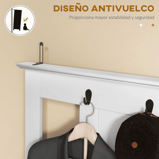HOMCOM Móvel Cabide de Entrada de Madeira Móvel de Entrada com Banco 2 Prateleiras e 3 Ganchos para Pendurar Roupa Bolsas para Corredor Entrada 80,5x40x168 cm Branco