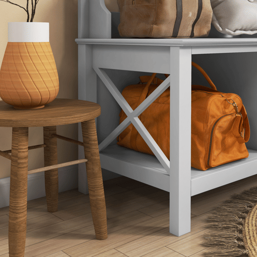 HOMCOM Móvel Cabide de Entrada de Madeira Móvel de Entrada com Banco 2 Prateleiras e 3 Ganchos para Pendurar Roupa Bolsas para Corredor Entrada 80,5x40x168 cm Branco