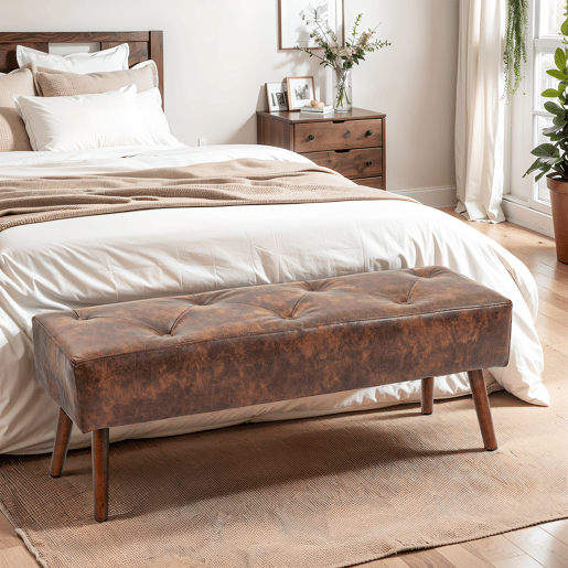 HOMCOM Banco de Pé de Cama Multifuncional Banco Pé de Cama Clássico Banco Dormitório com Pés de Madeira e Assento Acolchoado Carga 120 kg para Entrada Corredor 114x38x42 cm Marrom