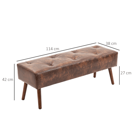 HOMCOM Banco de Pé de Cama Multifuncional Banco Pé de Cama Clássico Banco Dormitório com Pés de Madeira e Assento Acolchoado Carga 120 kg para Entrada Corredor 114x38x42 cm Marrom